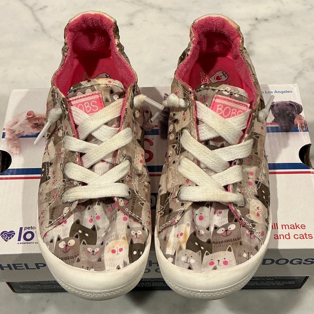 Skechers Kids' Cat Pattern Sneakers - Brown and White
